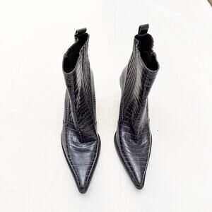 Zara Reptile Animal Pattern Dark Grey / Black owboy Boot Pointy Toe Size 41
